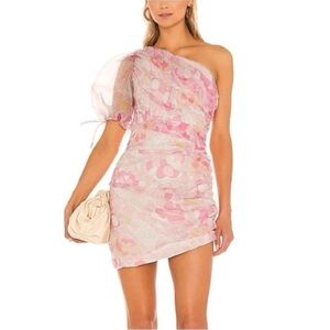 Amanda Uprichard Manuela Dress Pink Floral, Asymmetrical Med Date Night Wedding